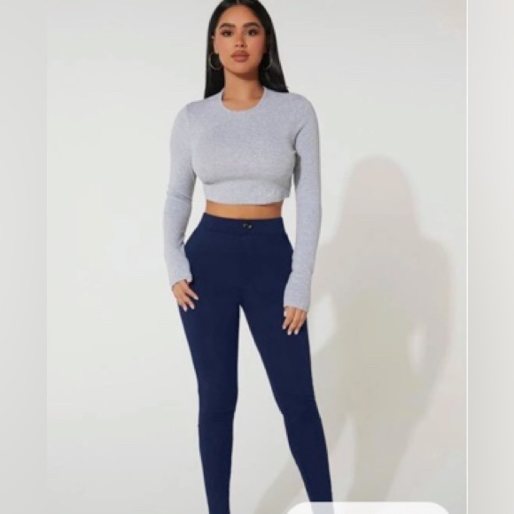 SHEIN PETITE Navy Blue Solid High Waist Skinny Pants
